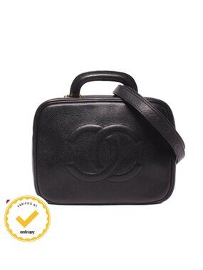 Chanel 2-Way Vanity Shoulder Bag Crossbody CC Logo Caviar Leather Gold No 5